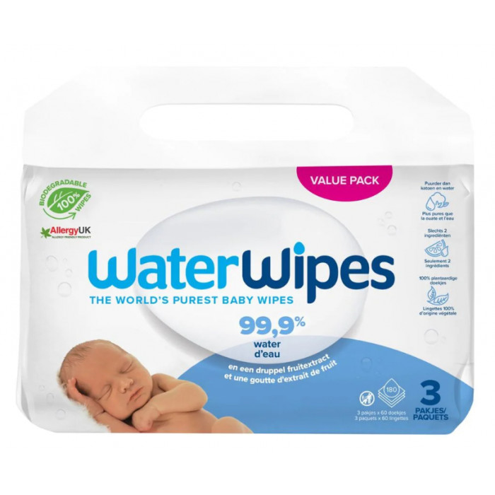 WATERWIPES TOALLITAS BABY AGUA 99,9% BIO 180 U