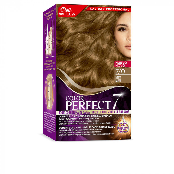 WELLA COLOR PERFECT 7 100% COBERTURA DE CANAS 7/0-RUBIO MEDIO 4 U