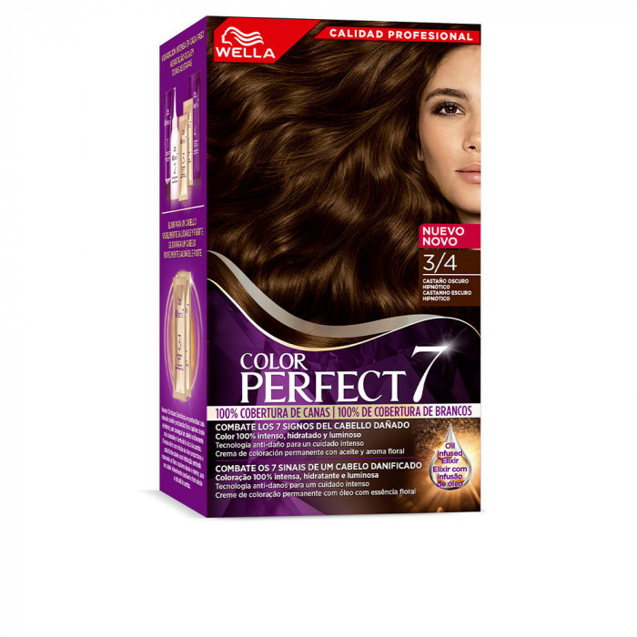 WELLA COLOR PERFECT 7 100% COBERTURA DE CANAS 3/4-CASTAÑO OSCURO HIPNÓTICO 4 U