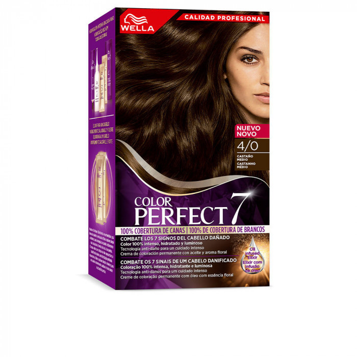 WELLA COLOR PERFECT 7 100% COBERTURA DE CANAS 4/0-CASTAÑO MEDIO 4 U